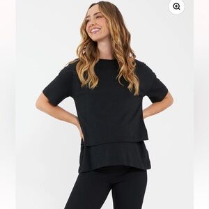 NWT Ripe Sz Med Womens Black Double Layer Claud Nursing Shirt Top Blouse Ret $42